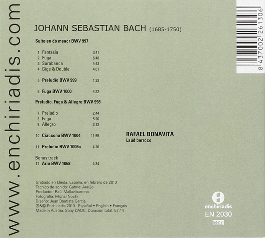 Bach: Suite BWV 997, Preudio, Fuga & Allegro BWV998, Ciaccona BWV 1004 - slide-1