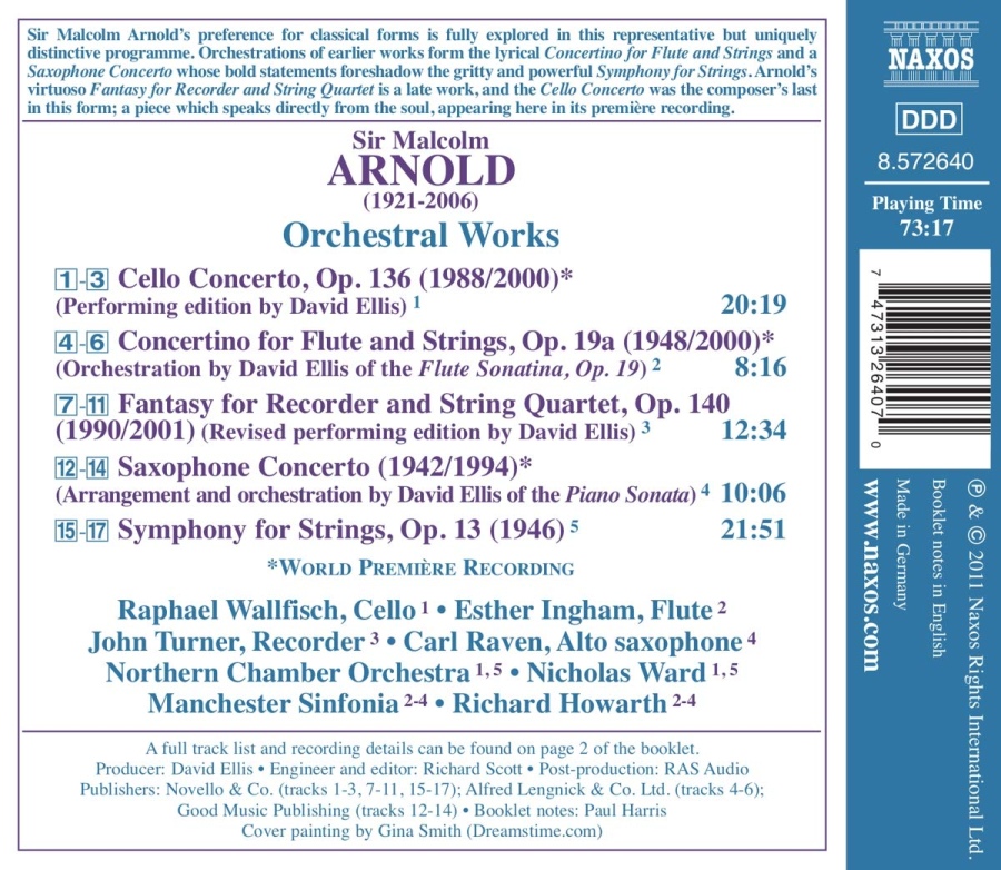 Arnold: Cello Concerto, Symphony for Strings, Fantasy for Recorder and String Quartet - slide-1