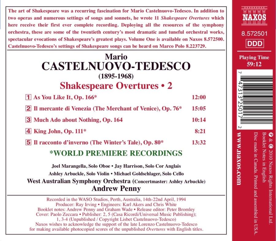 Castelnuovo-Tedesco: Shakespeare Overtures Vol. 2 - slide-1
