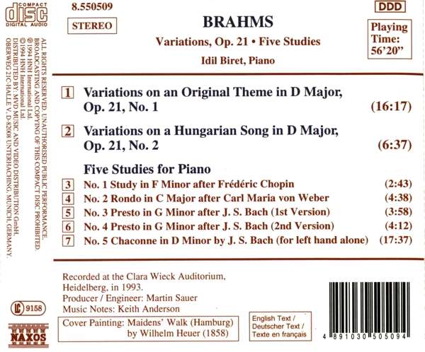 BRAHMS: Variations, Op. 21 / 5 Piano Studies - slide-1