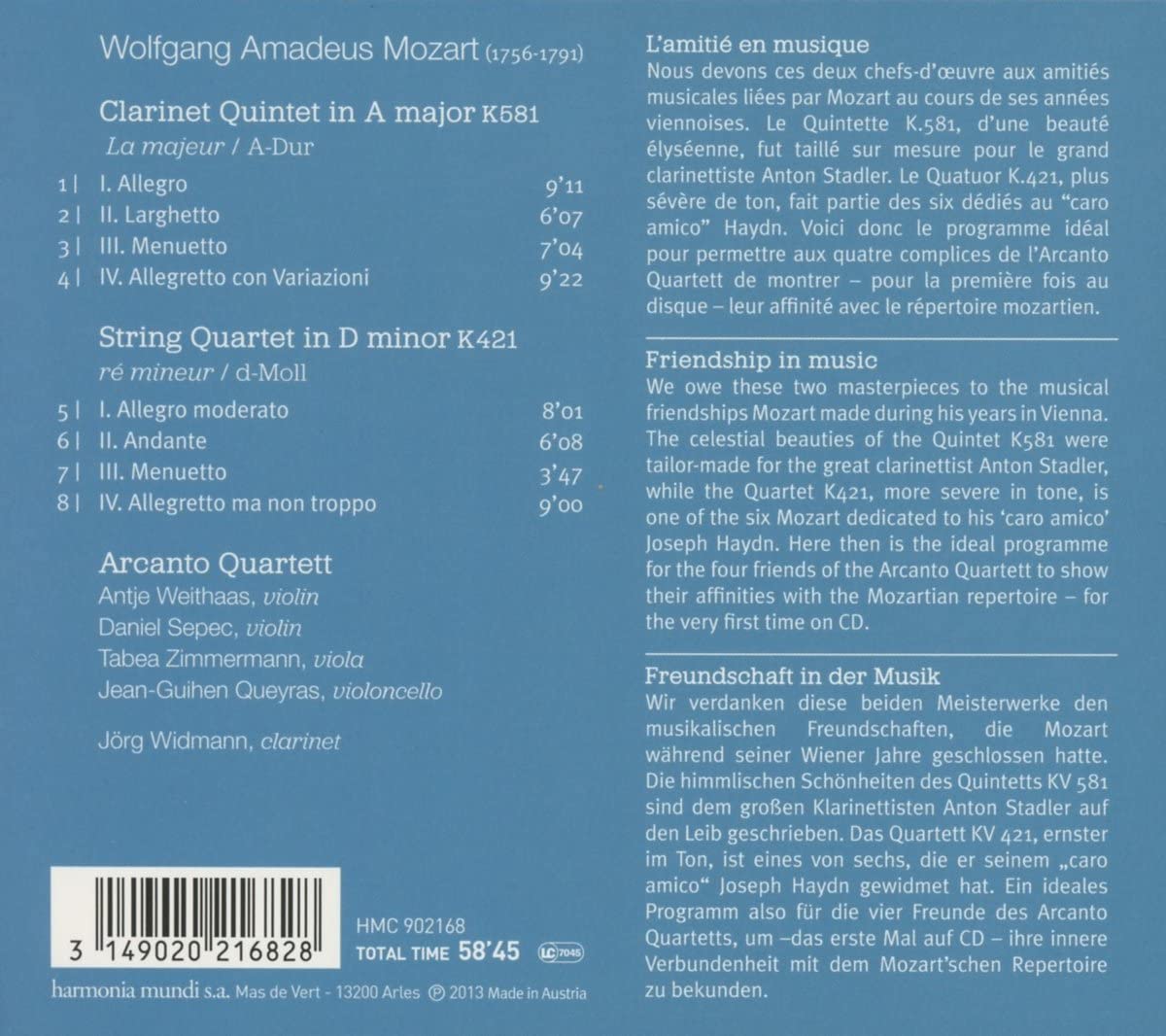 Mozart: Clarinet Quintet K581, String Quartet K421 - slide-1