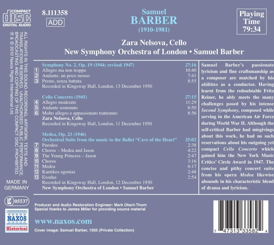 Barber conducts Barber: Symphony No. 2, Cello Concerto, Medea Suite (nagr. 1950) - slide-1