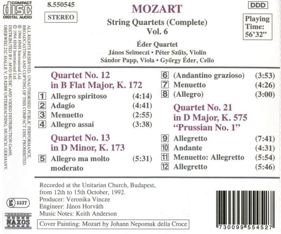Mozart:  String Quartets, K. 172-173 and K. 575, 'Prussian No. 1' - slide-1
