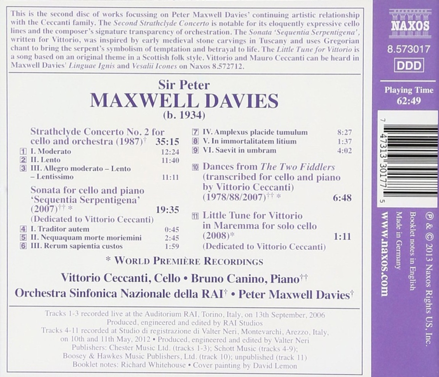 Maxwell Davies: Strathclyde Concerto No. 2 for Cello and Orchestra, Sonata for Cello and Piano - slide-1