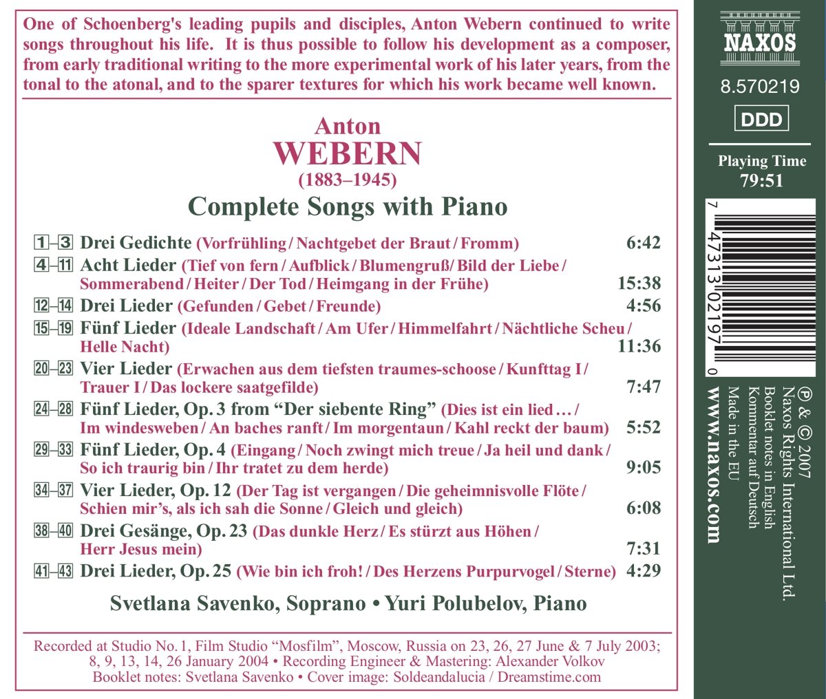 WEBERN: Complete Songs with Piano - slide-1