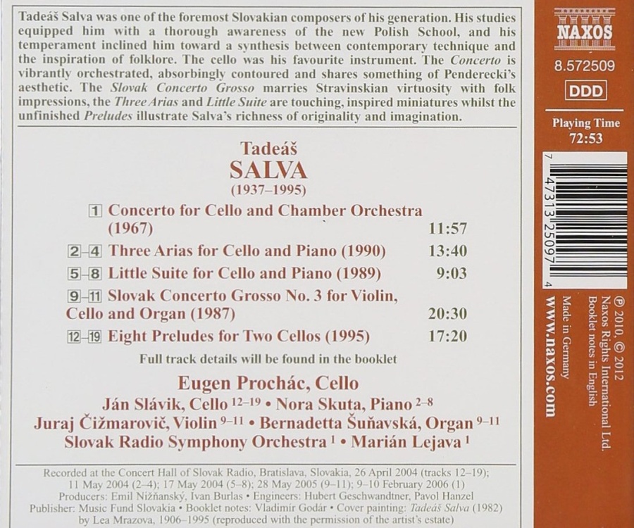 SALVA: Cello Concerto; 3 Arias; Slovak Concerto Grosso No. 3 - slide-1