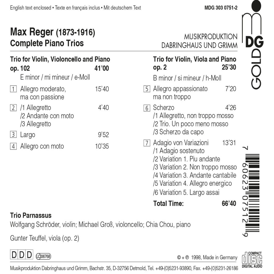Reger: Complete Piano Trios op. 2 & 102 - slide-1