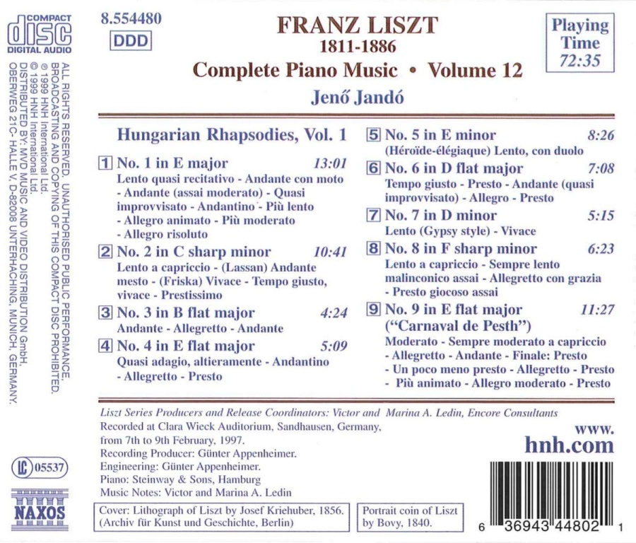 LISZT: Hungarian Rhapsodies, Vol. 1 (Liszt Complete Piano Music, Vol. 12) - slide-1