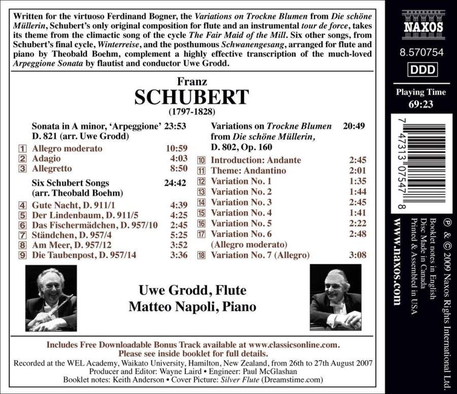 SCHUBERT: Music for Flute & Piano - Sonata ‘Arpeggione’, Six Schubert Songs, Variations on Trockne Blumen - slide-1