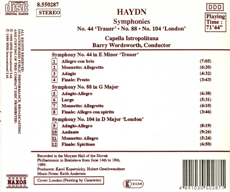 Haydn: Symphonies Nos. 44, 88, 104, Vol. 3 - slide-1