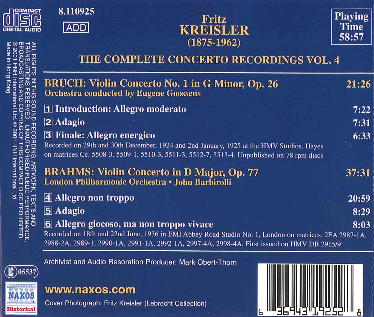 Fritz Kreisler: Complete Concerto Recordings Vol.4 - slide-1