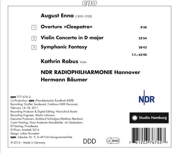 Enna, August: Overture “Cleopatra”; Violin Concerto in D major; Symphonic Fantasy - slide-1