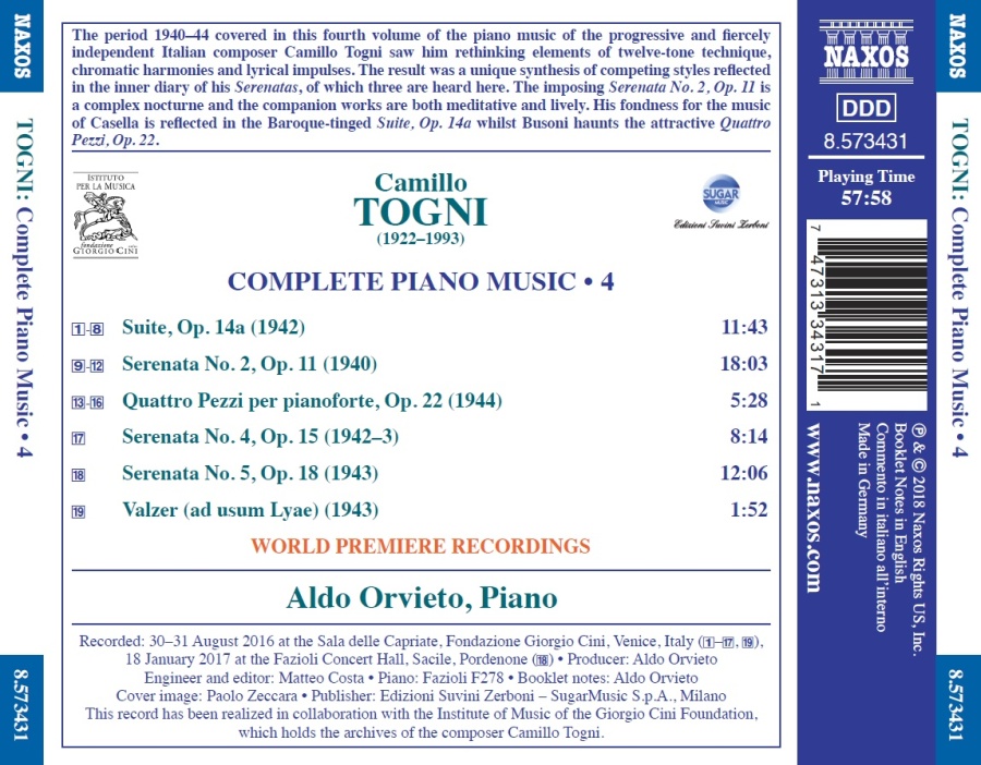 Togni: Complete Piano Music, Vol. 4 - slide-1