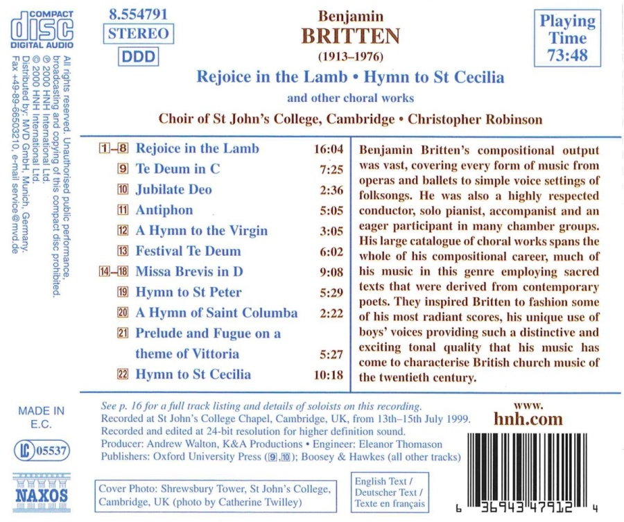 BRITTEN: Rejoice in the Lamb; Hymn to St. Cecilia; Missa Brevis, Op. 63 - slide-1