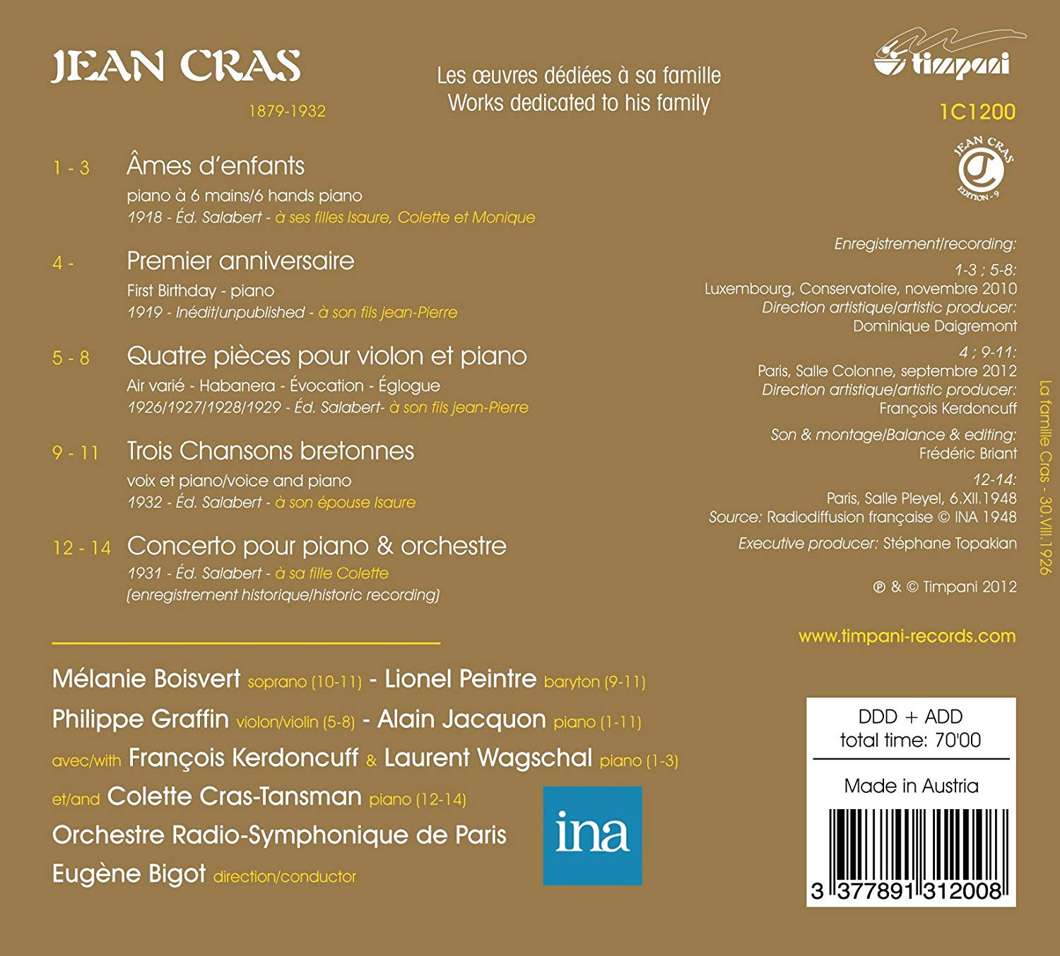 Jean Cras : Ma famille bien-aimée! - Piano Concerto, Pieces for violin & piano, Chansons - slide-1