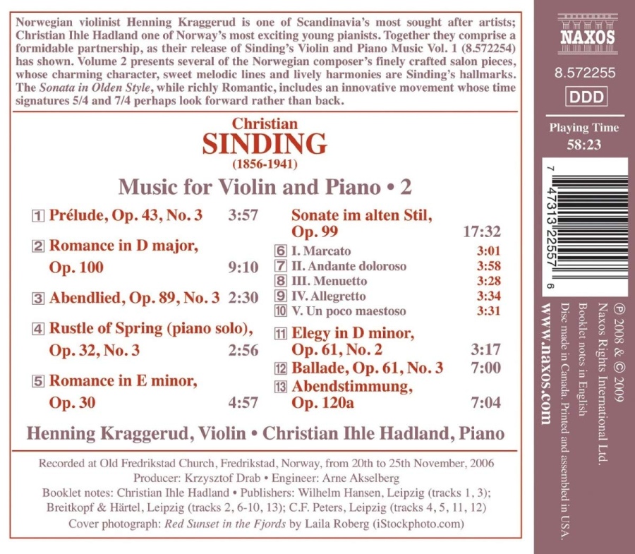 Sinding: Music for Violin and Piano Vol. 2 - slide-1