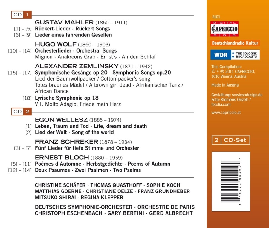 Lyric - Orchestral Songs - Mahler, Wolf, Zemlinsky, Schreker, Wellesz, Bloch - slide-1