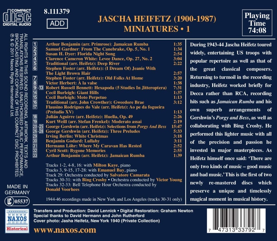 Jascha Heifetz: Miniatures • 1 - Jamaican Rumba, Summertime, Mack the Knife, White Christmas, … - slide-1