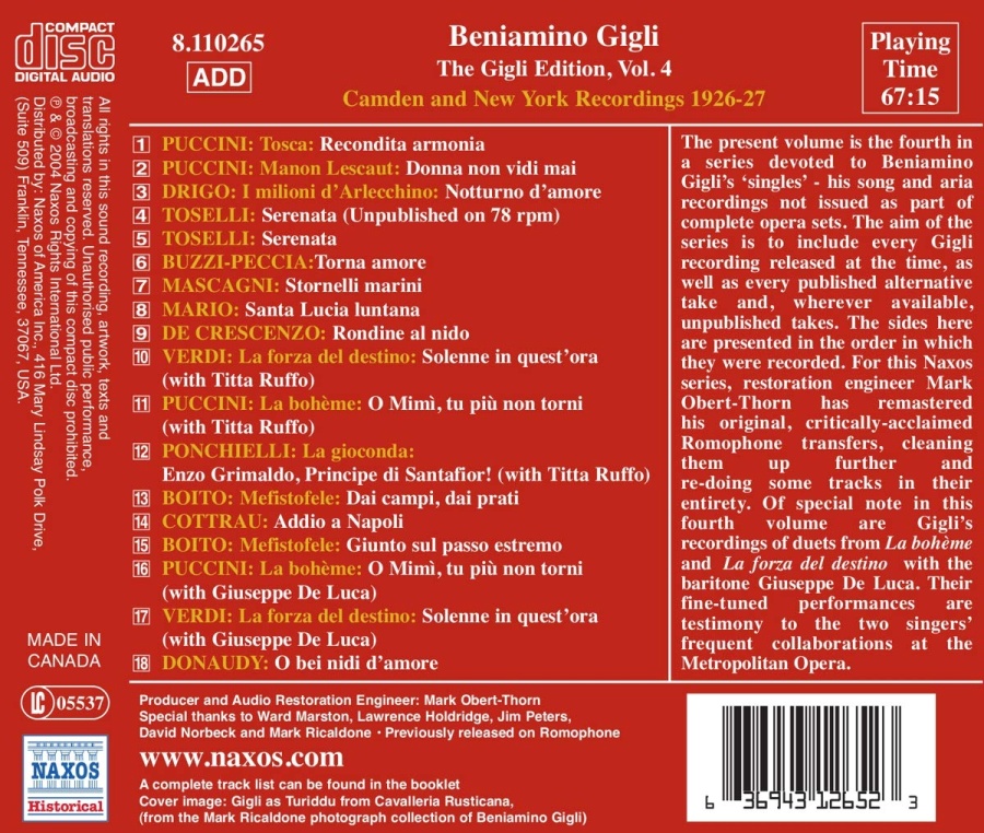 GIGLI, Beniamino: Gigli Edition, Vol. 4: Camden and New York Recordings (1926-1927) - slide-1