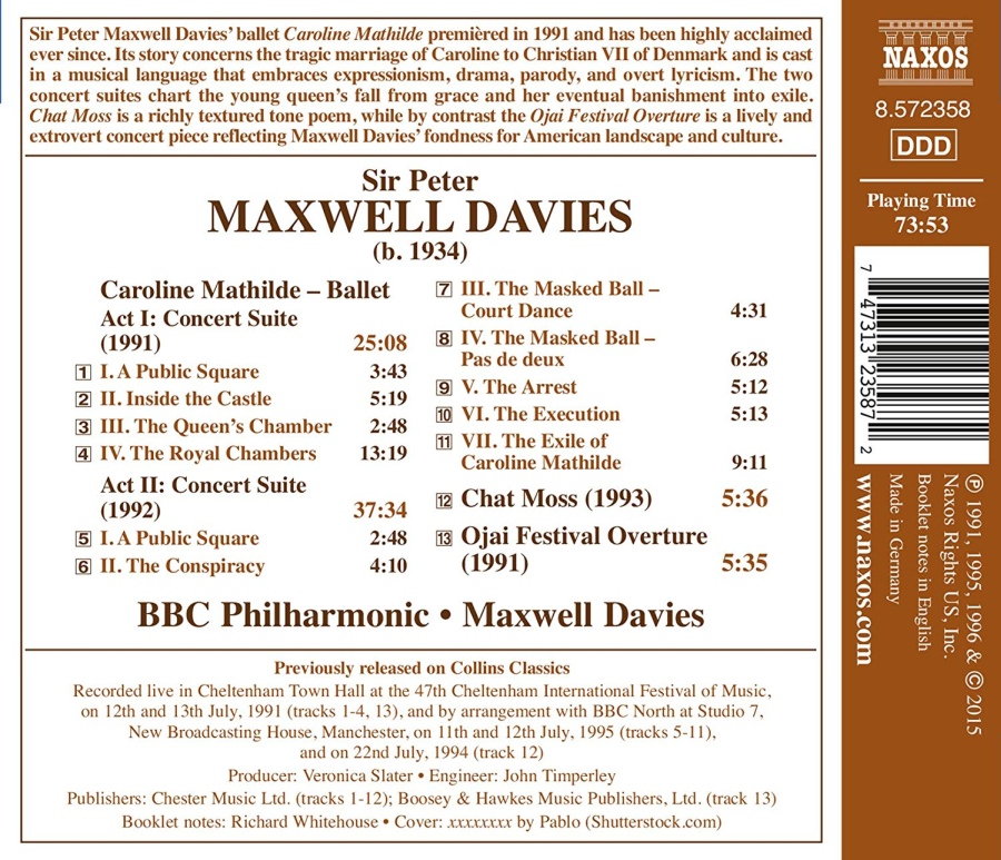 Maxwell Davies: Caroline Mathilde - Ballet Suites, Chat Moss, Ojai Festival Overture - slide-1