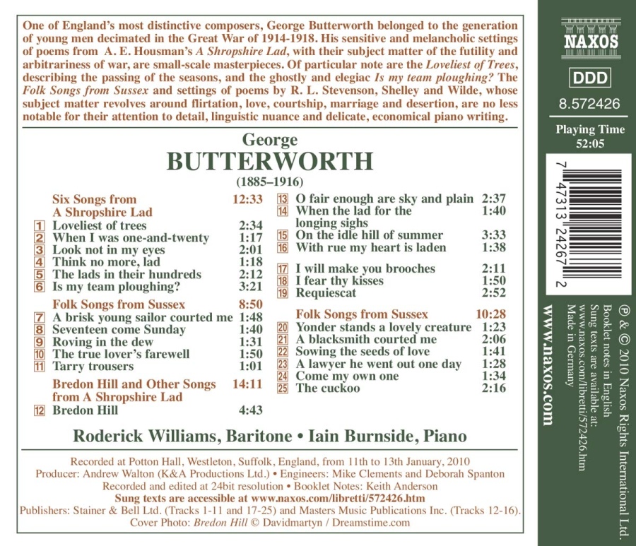 Butterworth: Songs - A Shropshire Lad, Folksongs from Sussex - slide-1