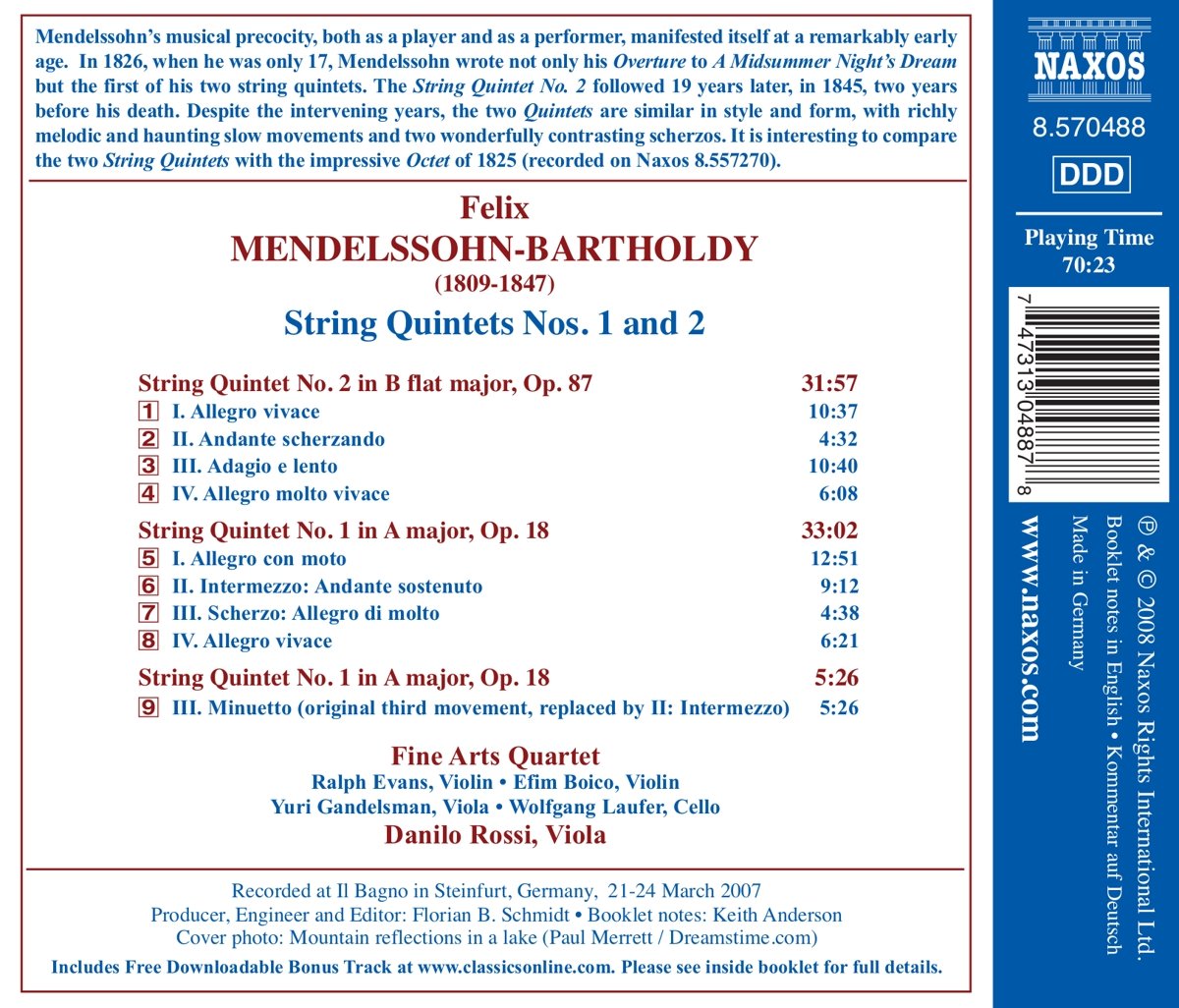 Mendelssohn:  String Quintets - slide-1