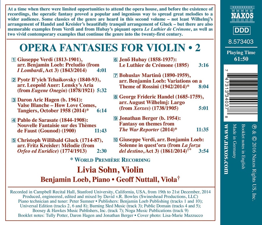 Opera Fantasies for Violin Vol. 2 - Verdi; Tchaikovsky, Hagen; Sarasate; Gluck; Hubay; Handel; ... - slide-1