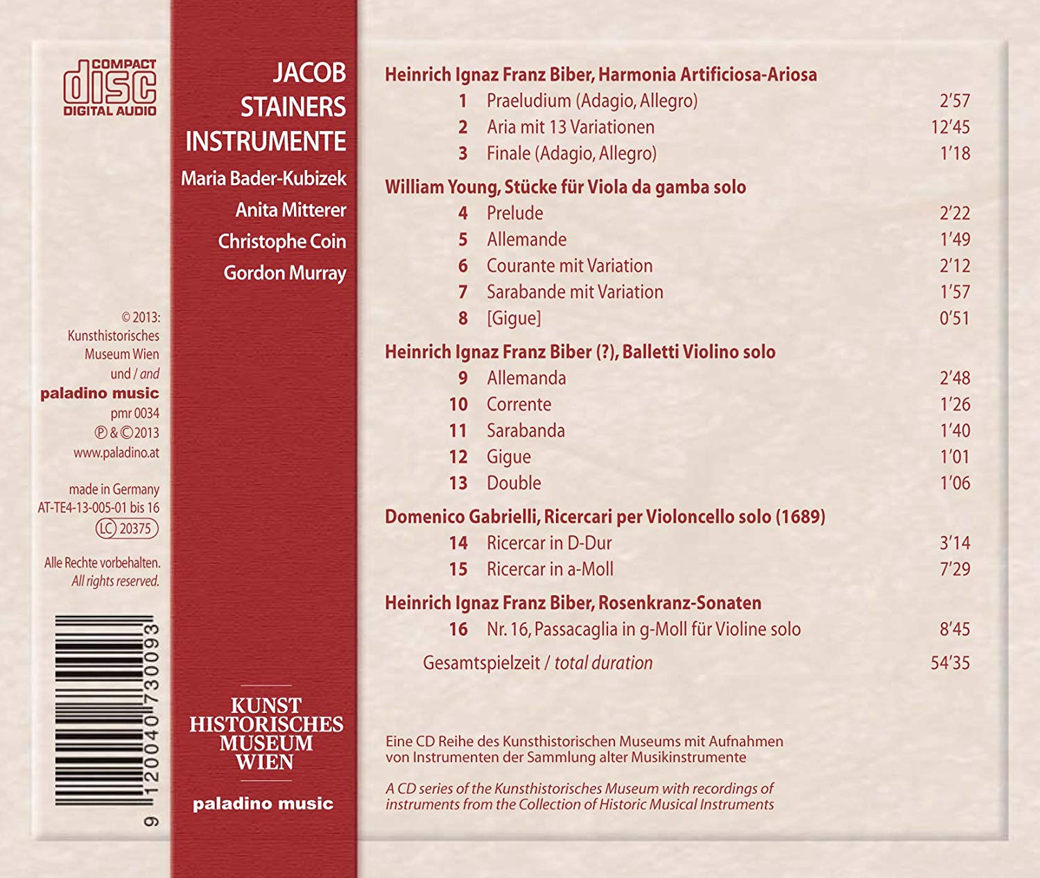 Jacob Stainers Instrumente - Heinrich Ignaz Franz Biber, William Young & Domenico Gabrielli - slide-1
