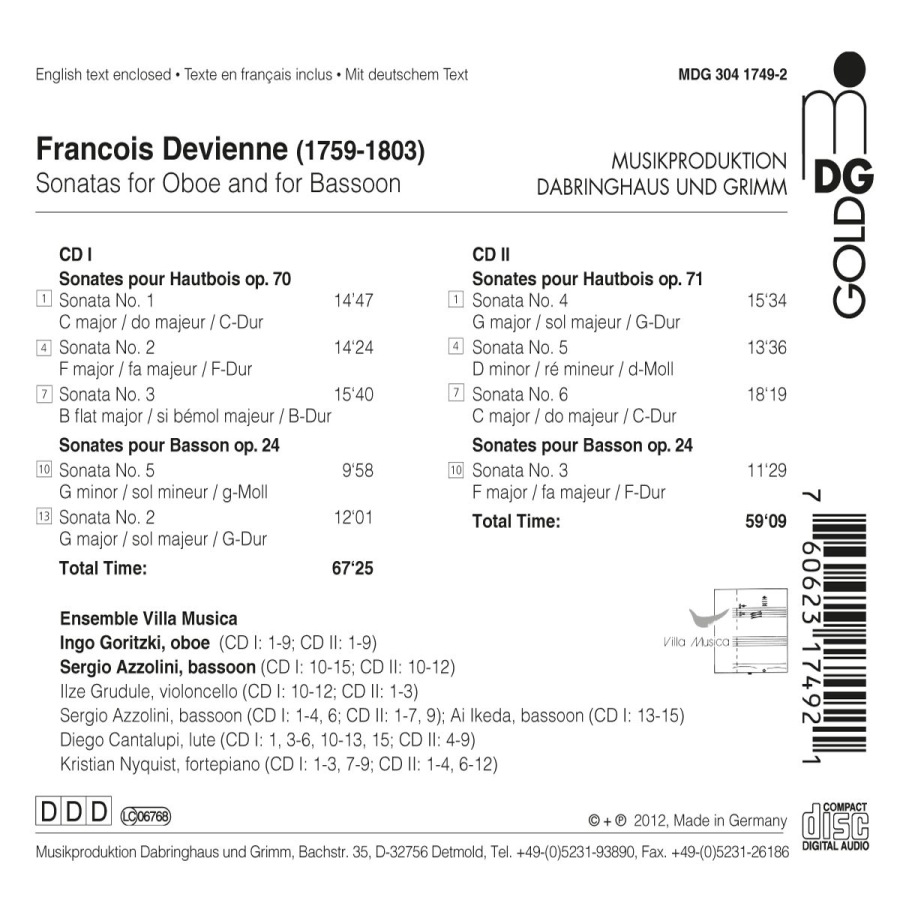 Devienne: Sonatas for oboe & b. c. op. 70 & 71, Sonatas for bassoon and b. c. - slide-1