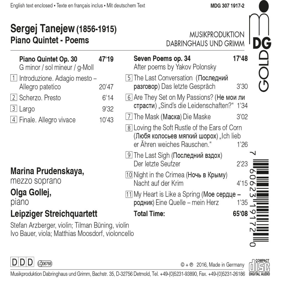 Taneyev: Piano Quintet op. 30 Poems op. 34 - slide-1