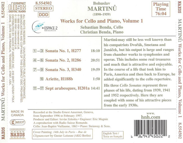 MARTINU: Works for Cello vol. 1 - slide-1