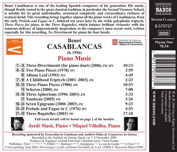 CASABLANCAS: Piano Music - slide-1