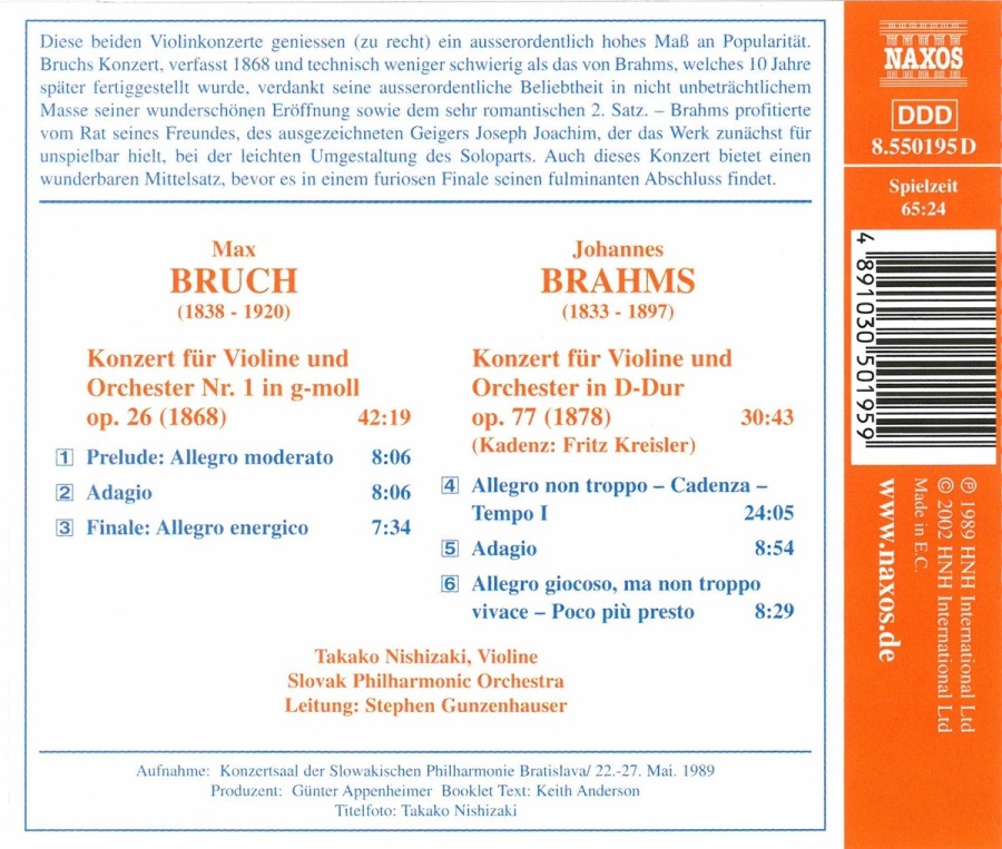 BRUCH: Violin Concerto No. 1 / BRAHMS, J.: Violin Concerto - slide-1