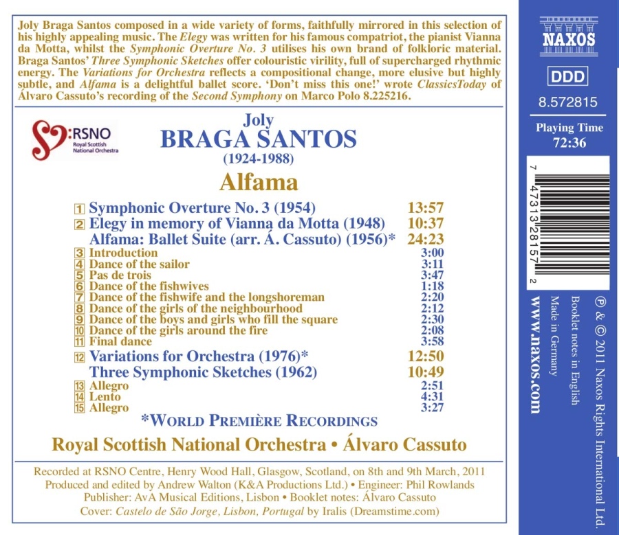 Braga Santos: Alfama, Symphonic Overture, Elegy, Variations, Three Symphonic Sketches - slide-1
