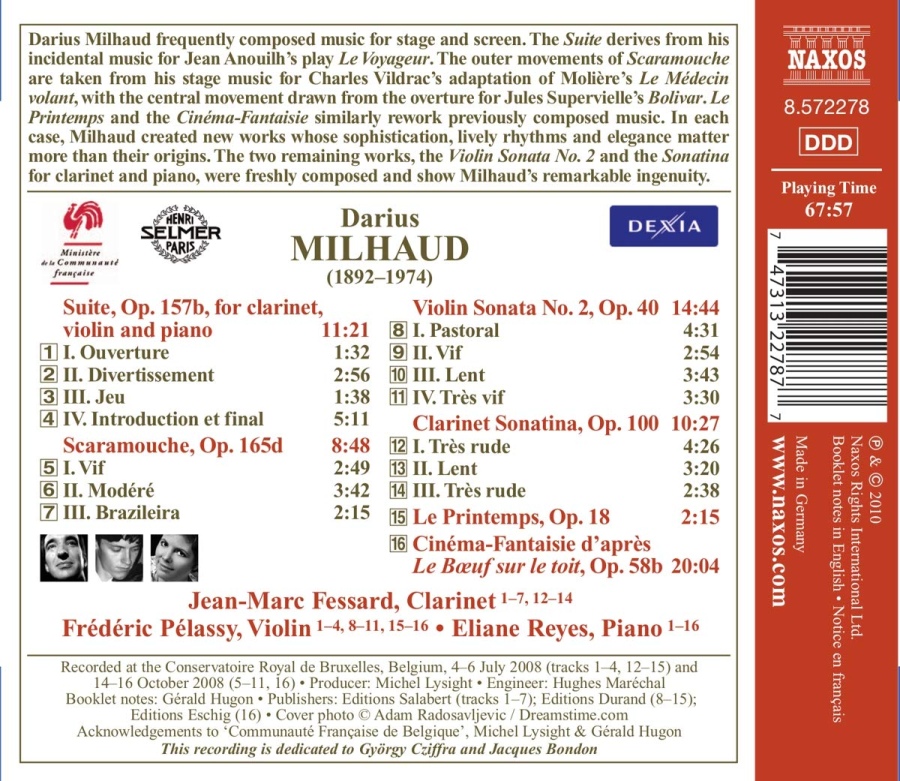 Milhaud: Suite for Clarinet, Violin and Piano, Scaramouche, Violin Sonata No. 2 - slide-1