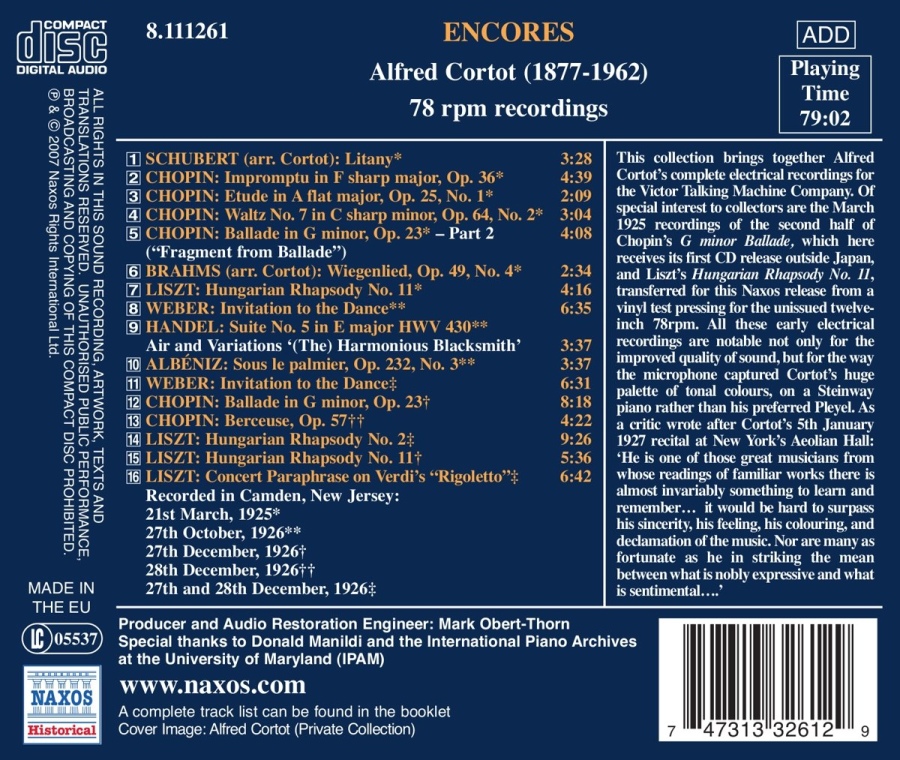 Cortot Alfred - Encores - 78 rpm Recordings - slide-1