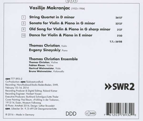 Mokranjac, Vasilije: String Quartet; Violin Sonata - slide-1