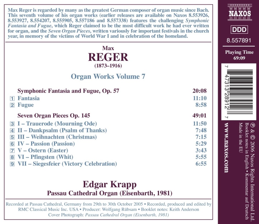 REGER: Symphonic Fantasia and Fugue, 7 Organ Pieces - slide-1