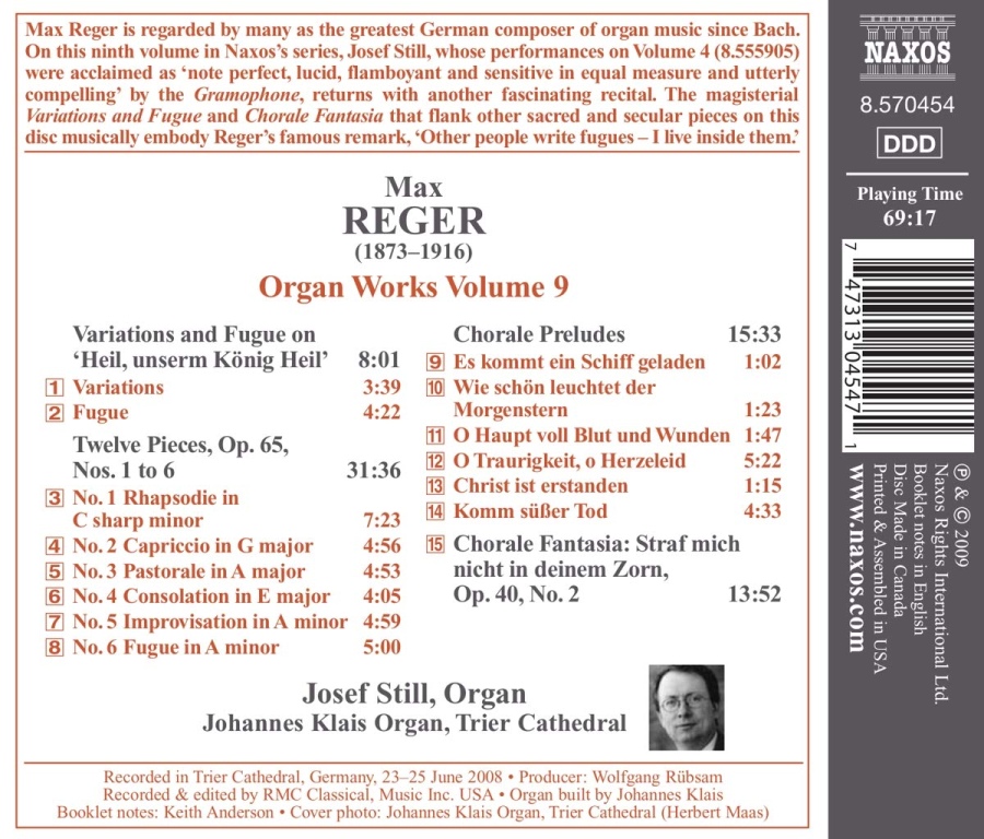 REGER: Organ Works Vol. 9 - Variations and Fugue, 12 Pieces Op. 65 Nos. 1 - 6, Chorale Preludes, Chorale Fantasia - slide-1
