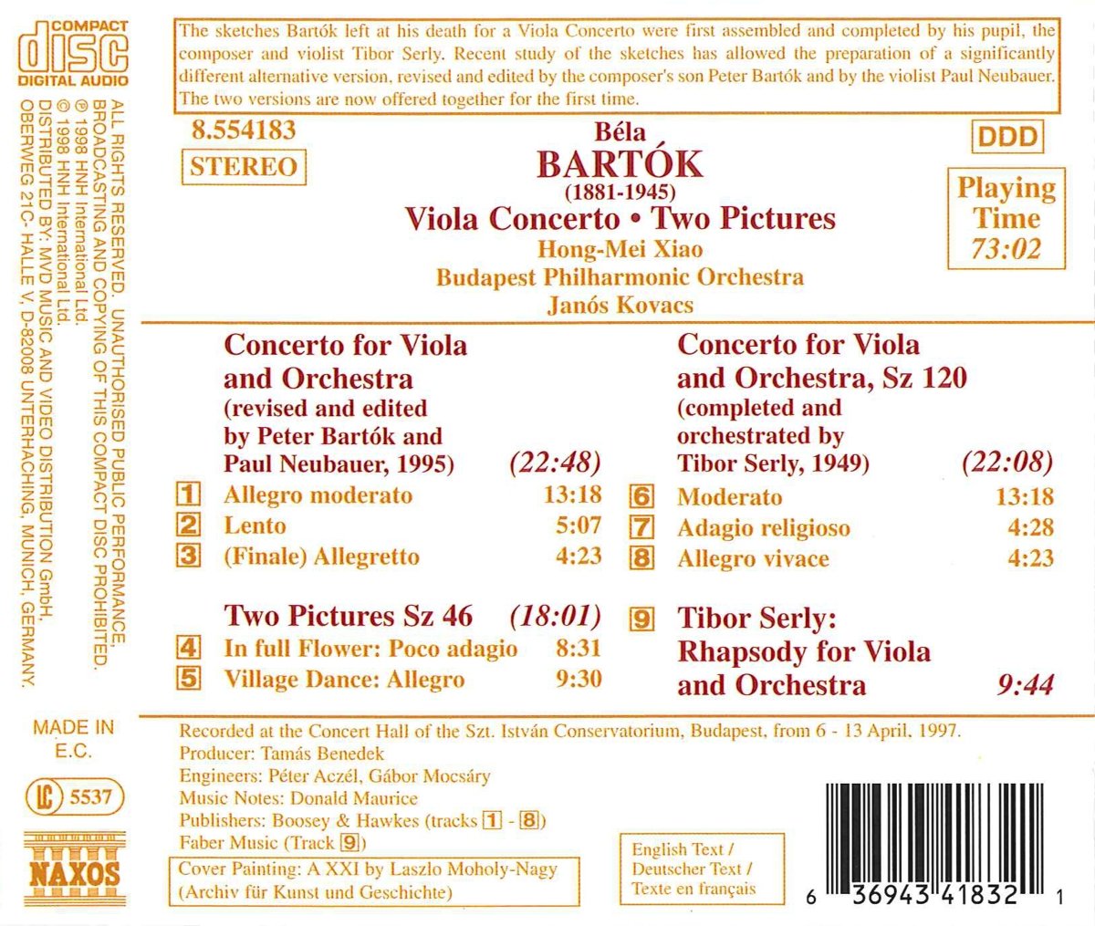 BARTOK: Viola Concertos, Two Pictures - slide-1