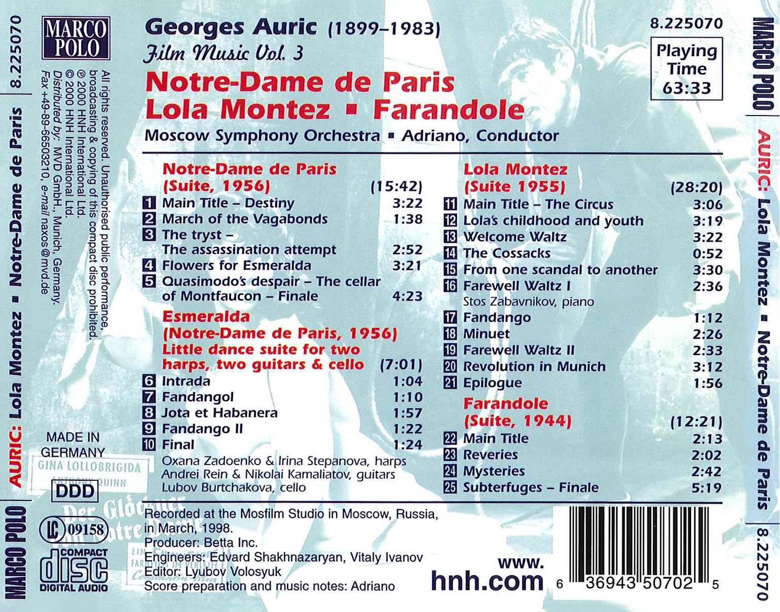 AURIC: Film music vol. 3 (Lola Montez, Notre-Dame de Paris, Farandole) - slide-1