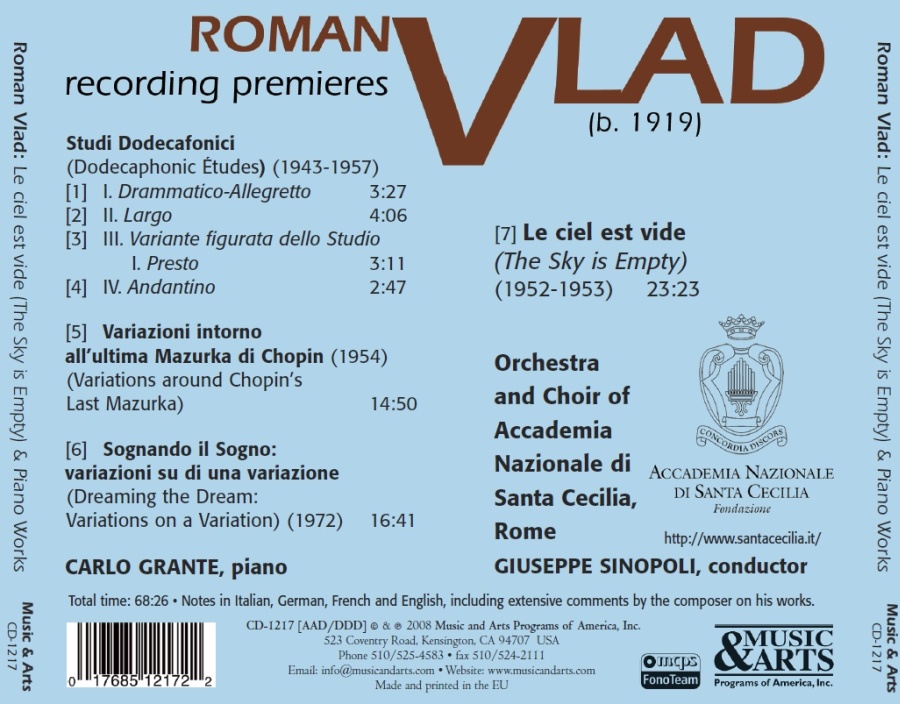 Vlad: Cantata "Le Ciel Est Vide"; Piano Works - slide-1