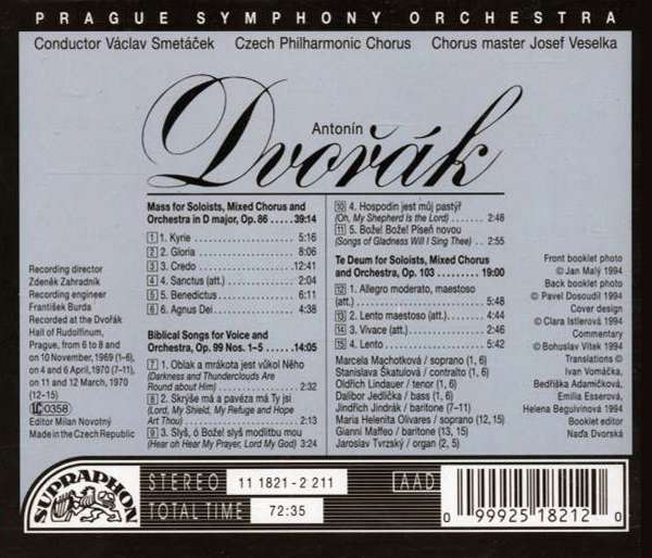 Dvorak: Mass in D major, Biblical Songs, Te Deum - slide-1