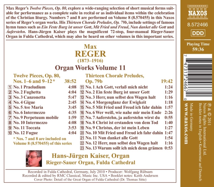 REGER: Organ Works Vol. 11 - 12 Pieces Op. 80, 13 Chorale Preludes - slide-1