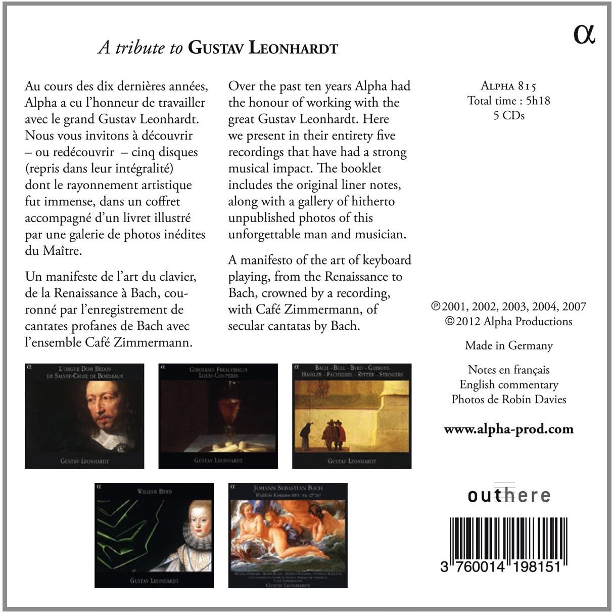 A tribute to Gustav Leonhardt, The last recordings: Byrd, Frescobaldi, L. Couperin, Marchand, Bach… - slide-1