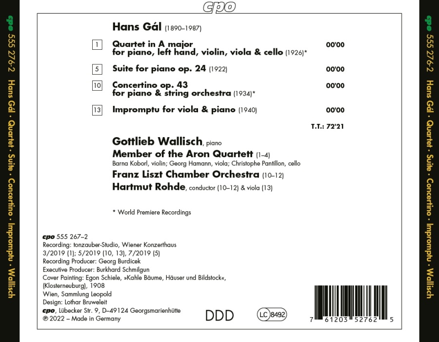 Gál: Piano Quartet in A major; Suite; Concertino; Impromptu - slide-1