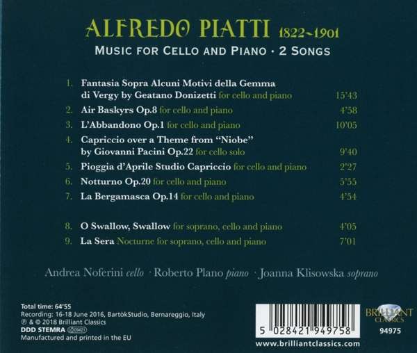 Piatti: Music for Cello and Piano; 2 Songs - slide-1