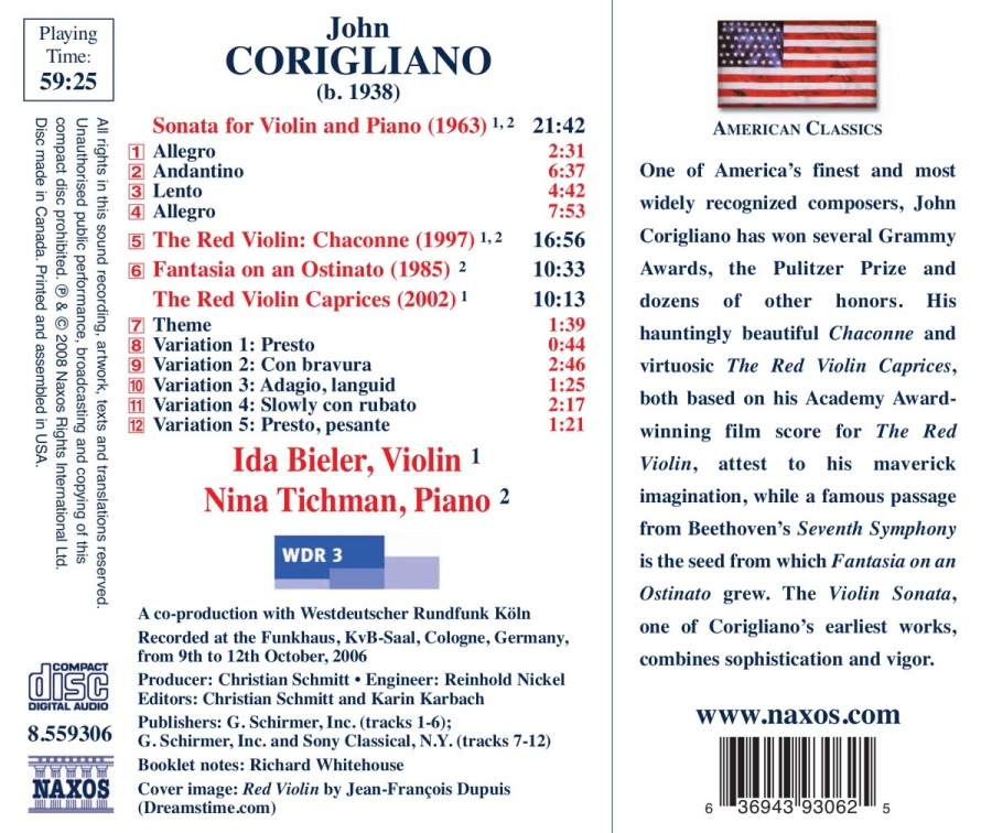 Corigliano: Music for Violin & Piano - The Red Violin Caprices, Fantasia on an Ostinato, Sonata for Violin and Piano - slide-1