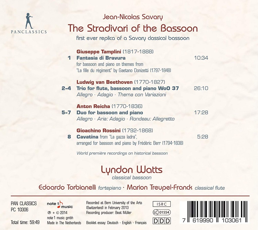 Savary, Jean-Nicolas: The Stradivari of the Bassoon - Beethoven; Reicha; Rossini,Tamplini - slide-1