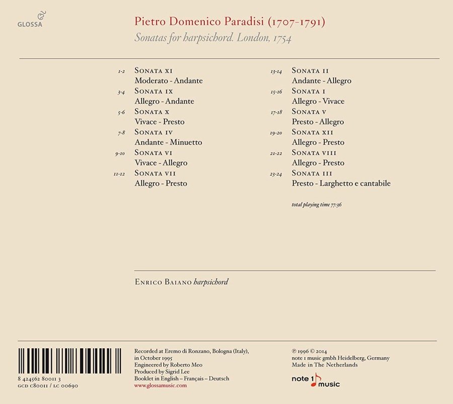 Paradisi: Sonatas for harpsichord - slide-1